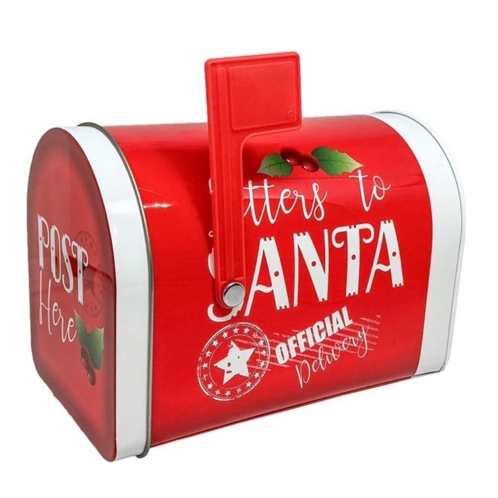 Letters to Santa Christmas Tin Tabletop Mailbox Decoration Red Official Delivery - Picture 6 of 13